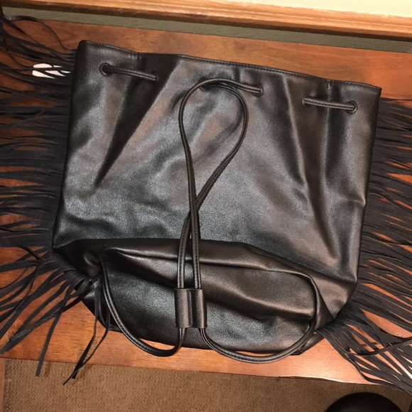 Victoria’s Secret Black Fringe Drawstring Backpack - Picture 13 of 16